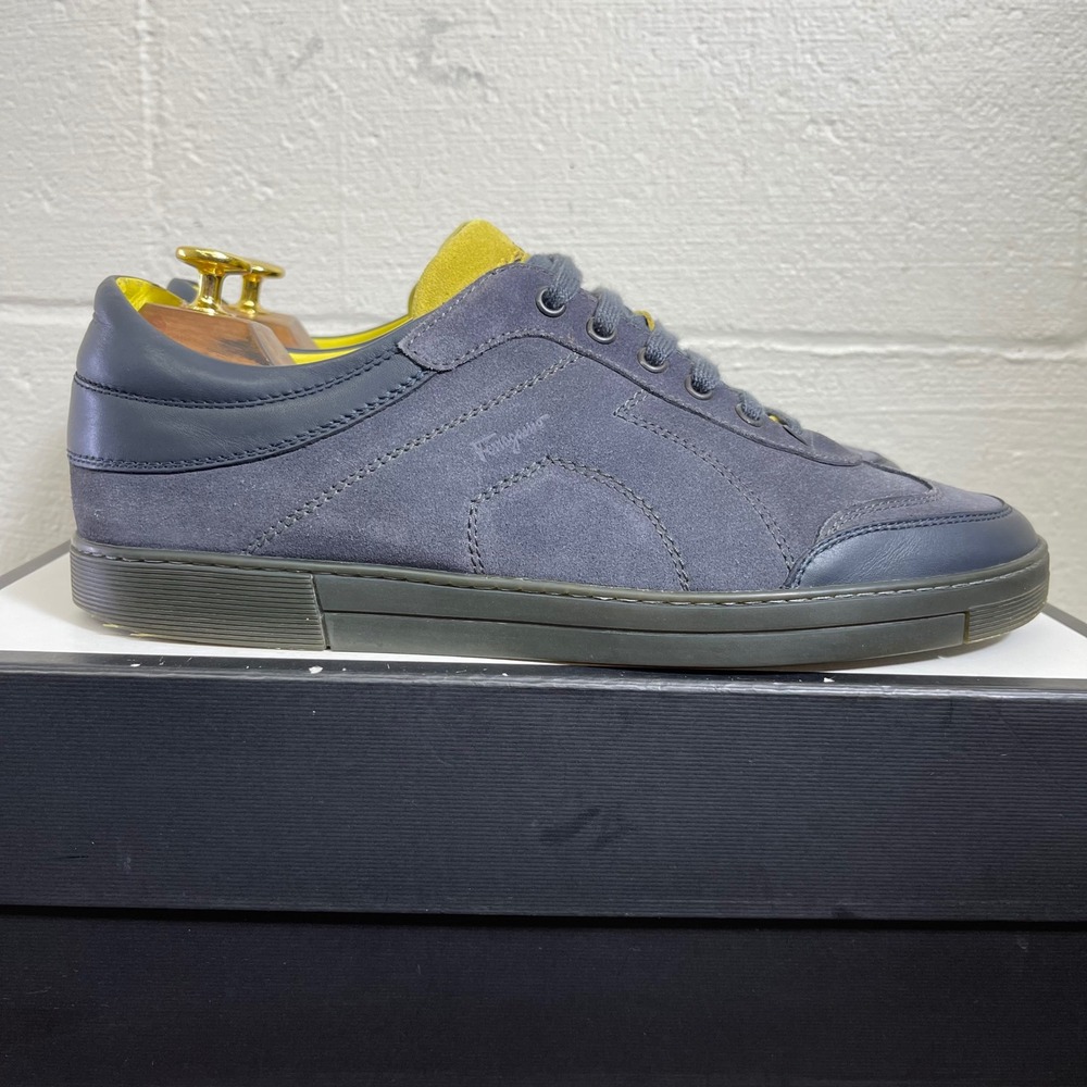 Salvatore Ferragamo 2056 Blue Suede Leather Casual Sneakers Men's 9.5 EE‎